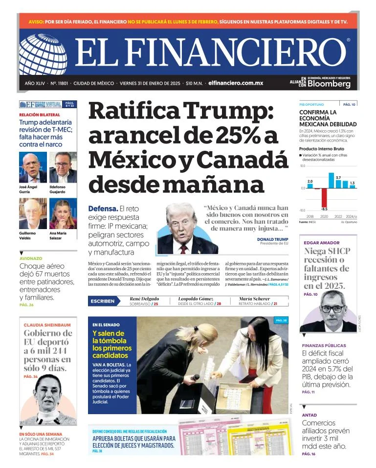 Portada de El Financiero del viernes, 31 de enero de 2025