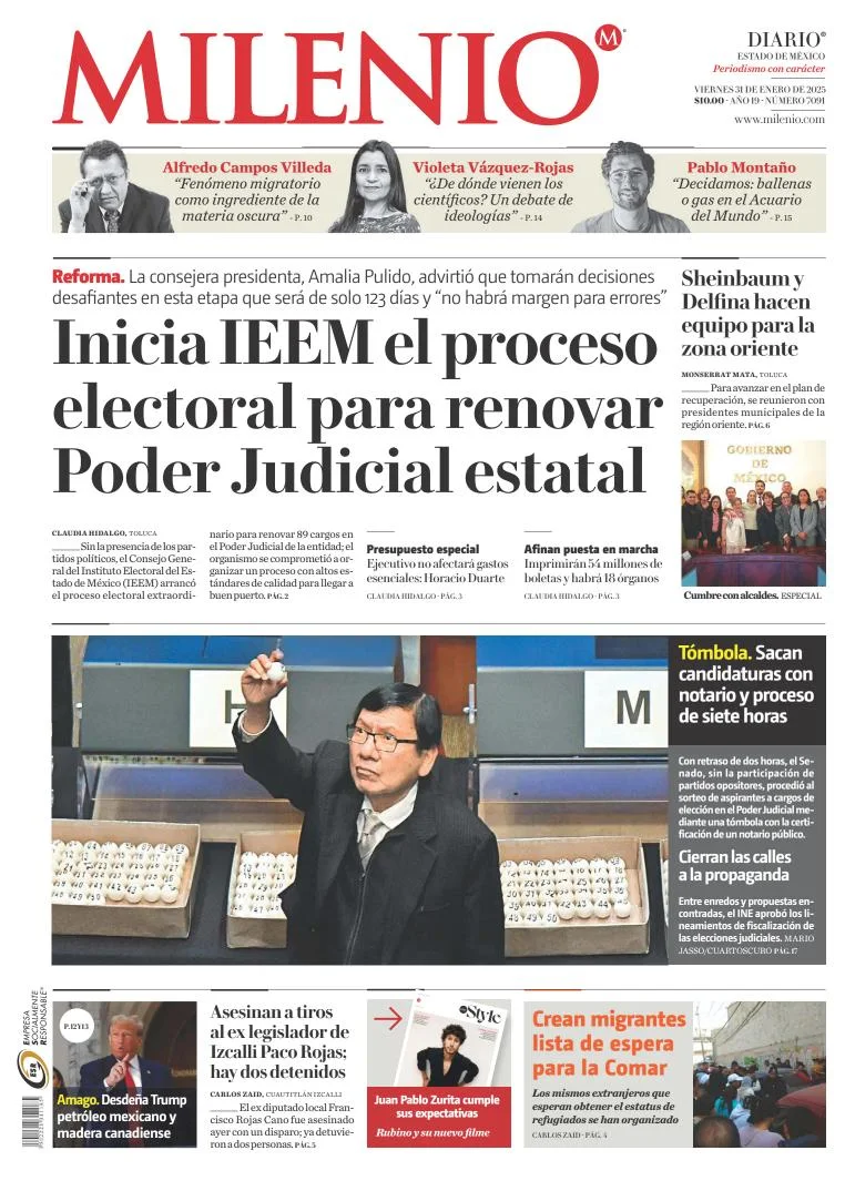 Portada de Milenio Edo de México del viernes, 31 de enero de 2025
