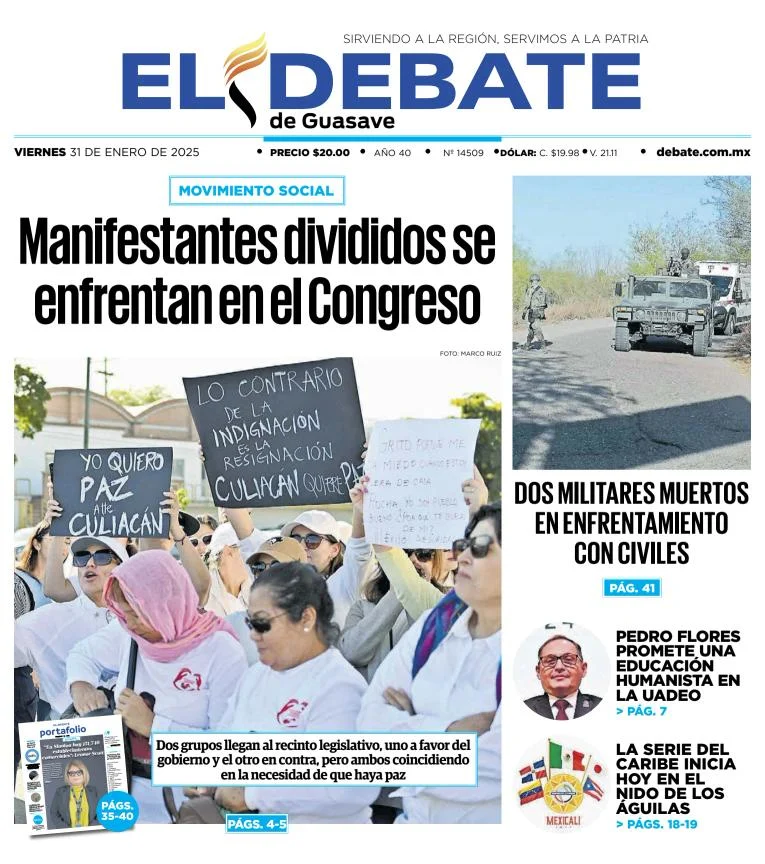 Portada de El Debate de Guasave del viernes, 31 de enero de 2025