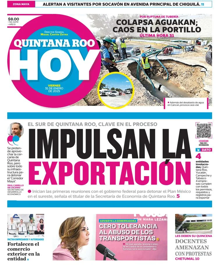 Portada de Quintana Roo Hoy del viernes, 31 de enero de 2025