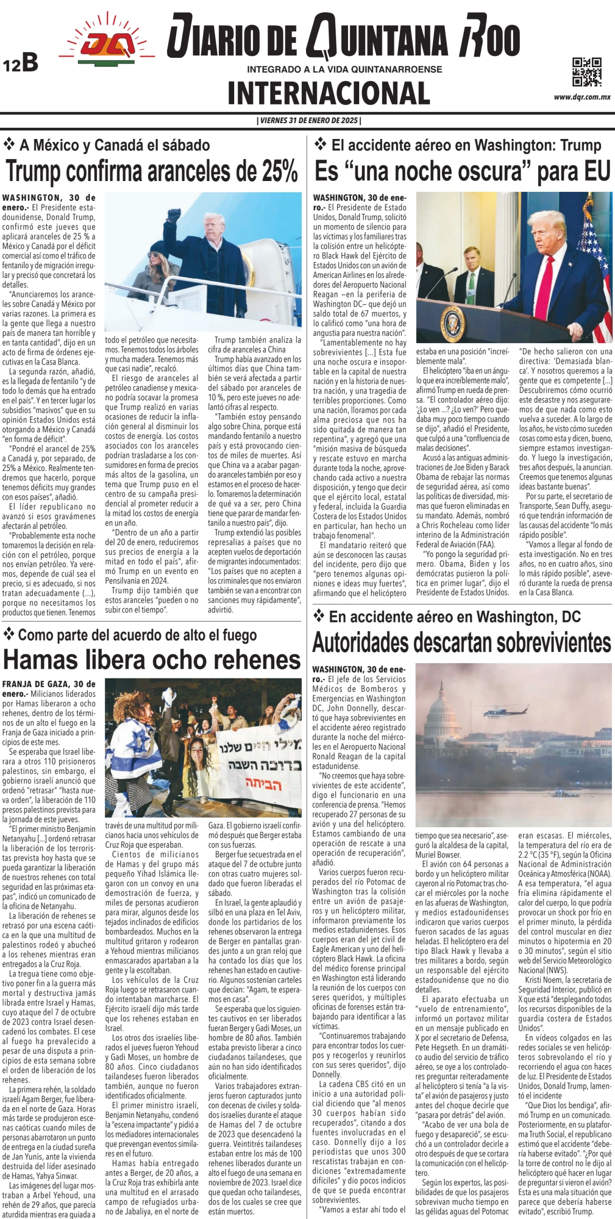 Portada de Diario de Quintana Roo (contra Portada) del viernes, 31 de enero de 2025