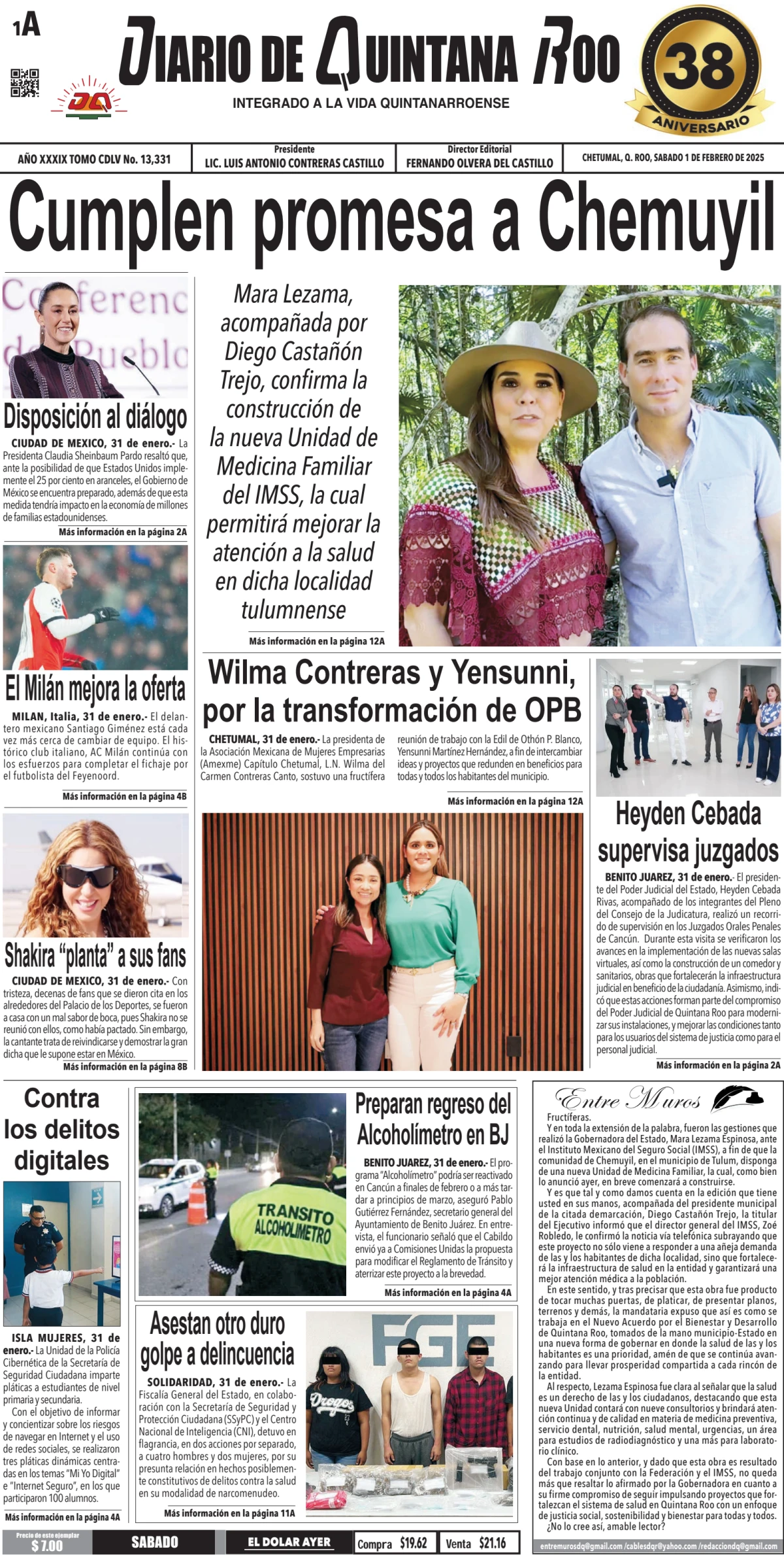 Portada de Diario de Quintana Roo (portada)