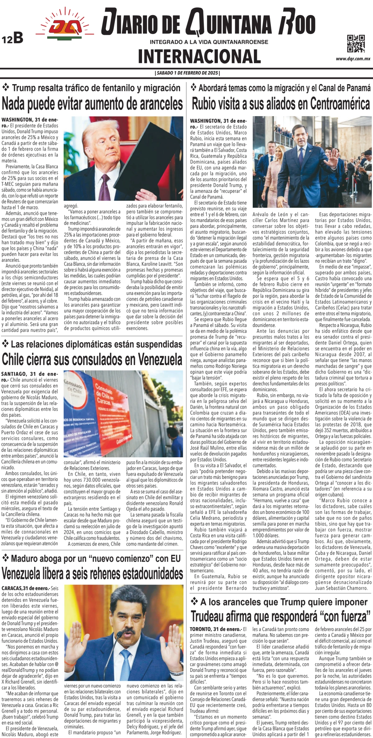 Portada de Diario de Quintana Roo (contra Portada)