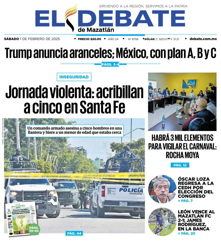 Portada de El Debate de Mazatlán