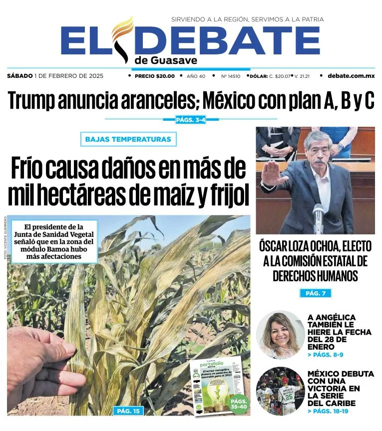 Portada de El Debate de Guasave del sábado, 1 de febrero de 2025