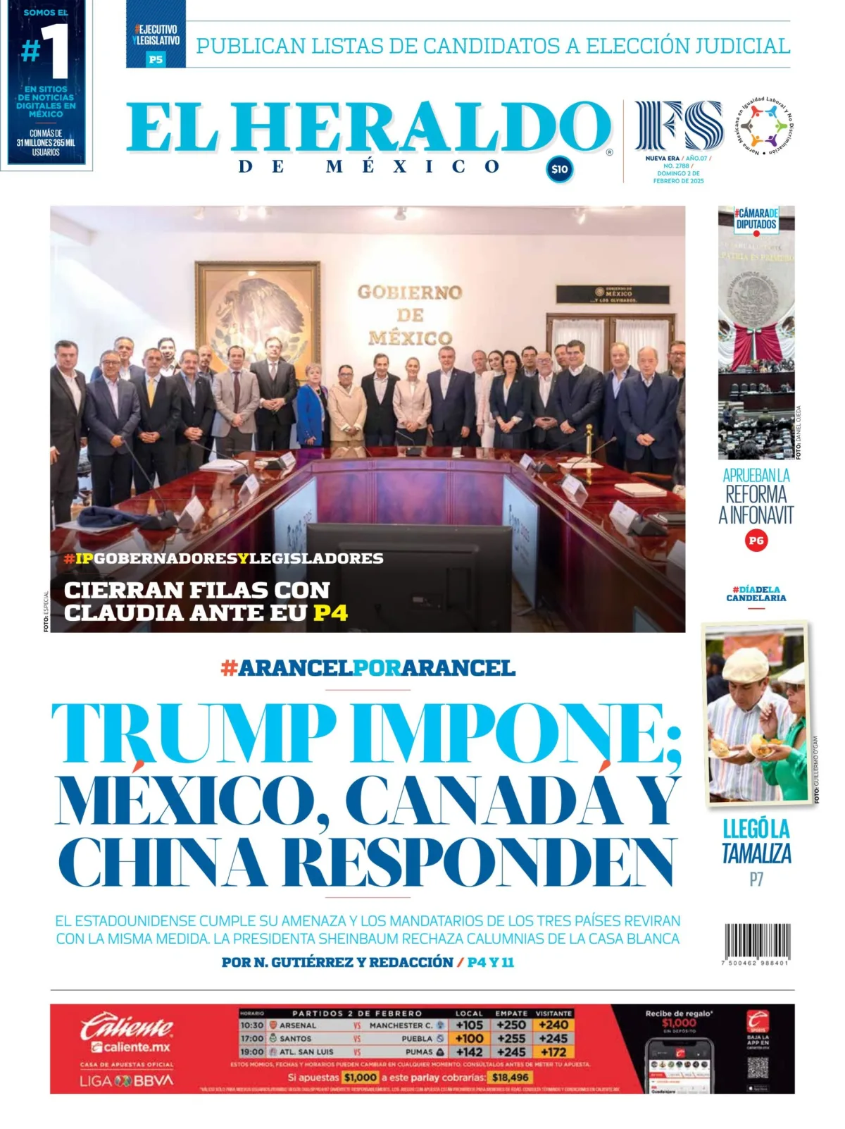 Portada de El Heraldo de Mexico del domingo, 2 de febrero de 2025