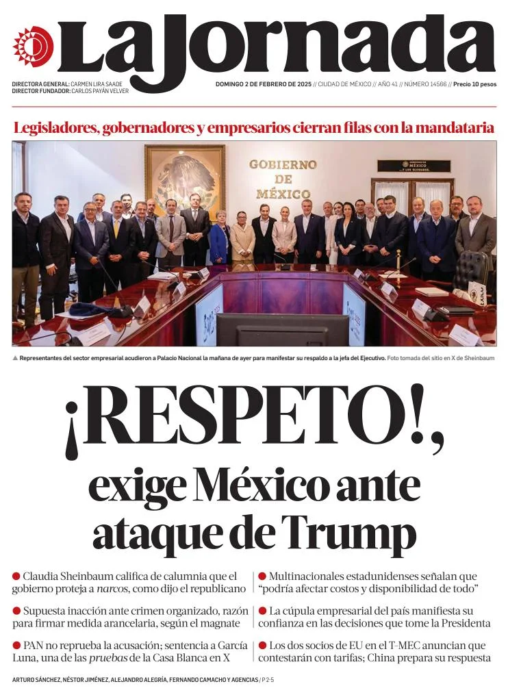 Portada de La Jornada del domingo, 2 de febrero de 2025
