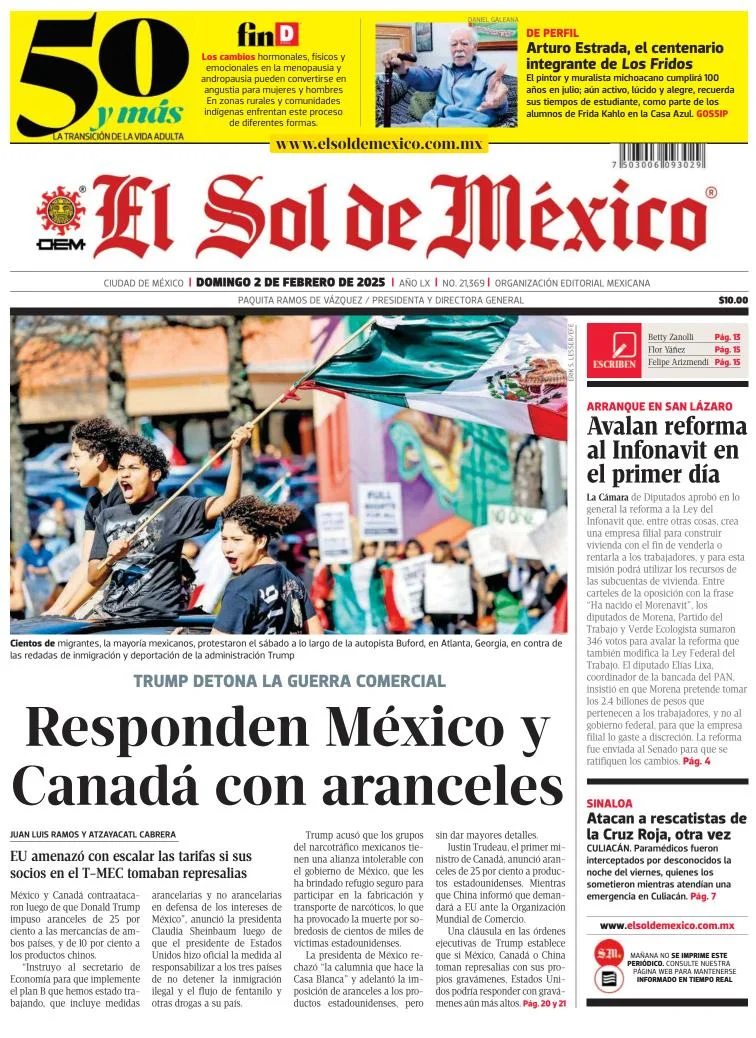 Portada de El Sol de México del domingo, 2 de febrero de 2025
