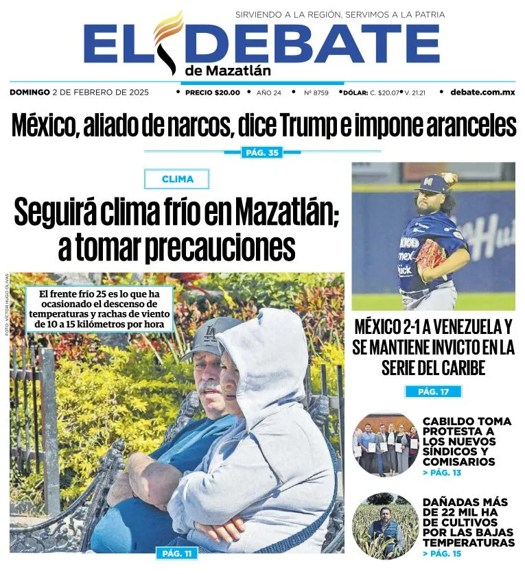 Portada de El Debate de Mazatlán del domingo, 2 de febrero de 2025