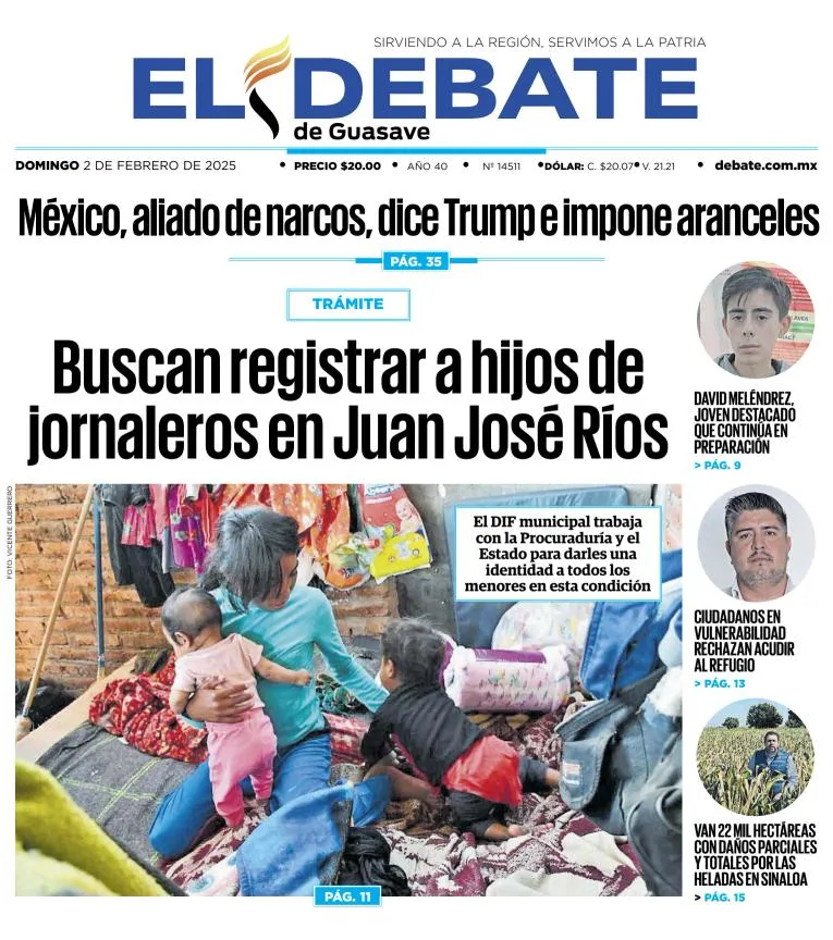 Portada de El Debate de Guasave del domingo, 2 de febrero de 2025