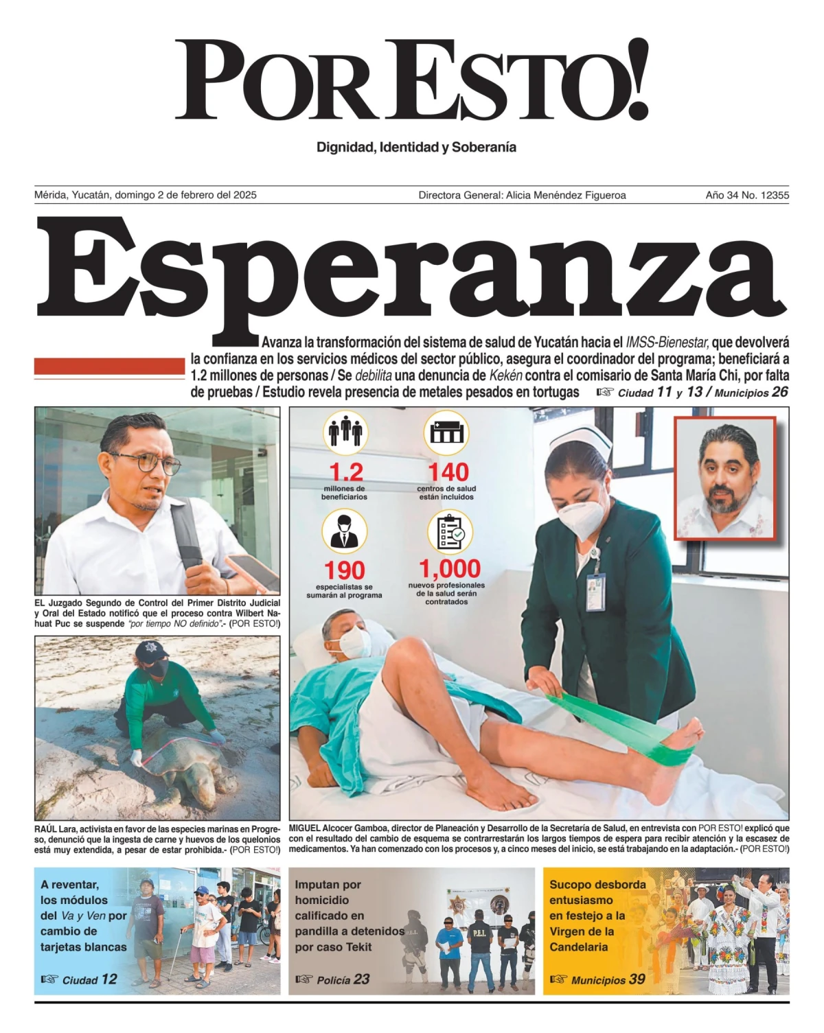 Portada de Por Esto (merida, Yucatan) del domingo, 2 de febrero de 2025