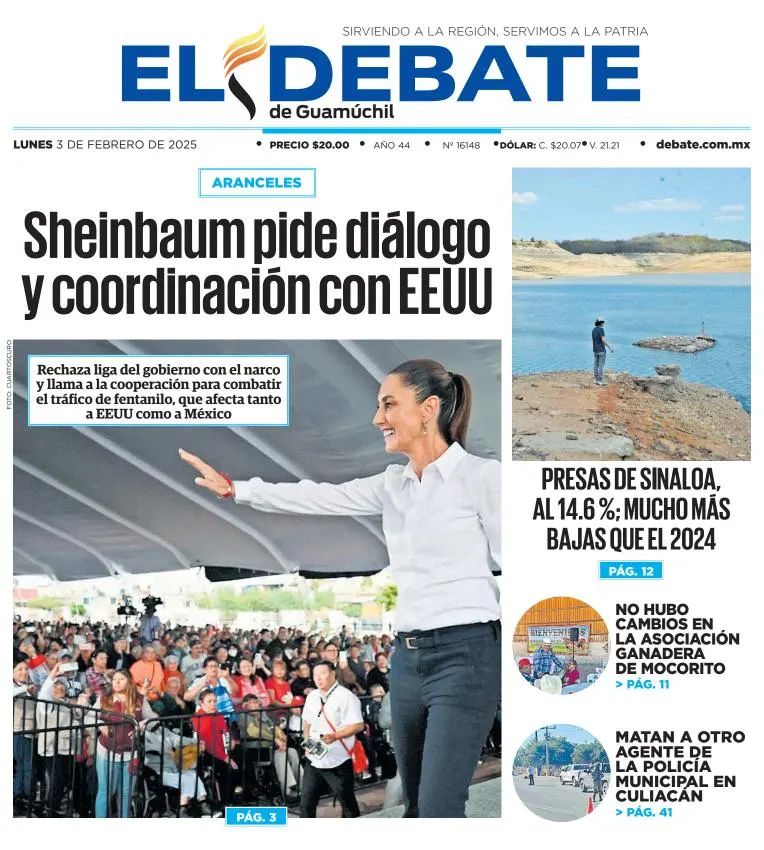 Portada de El Debate de Guamúchil del lunes, 3 de febrero de 2025