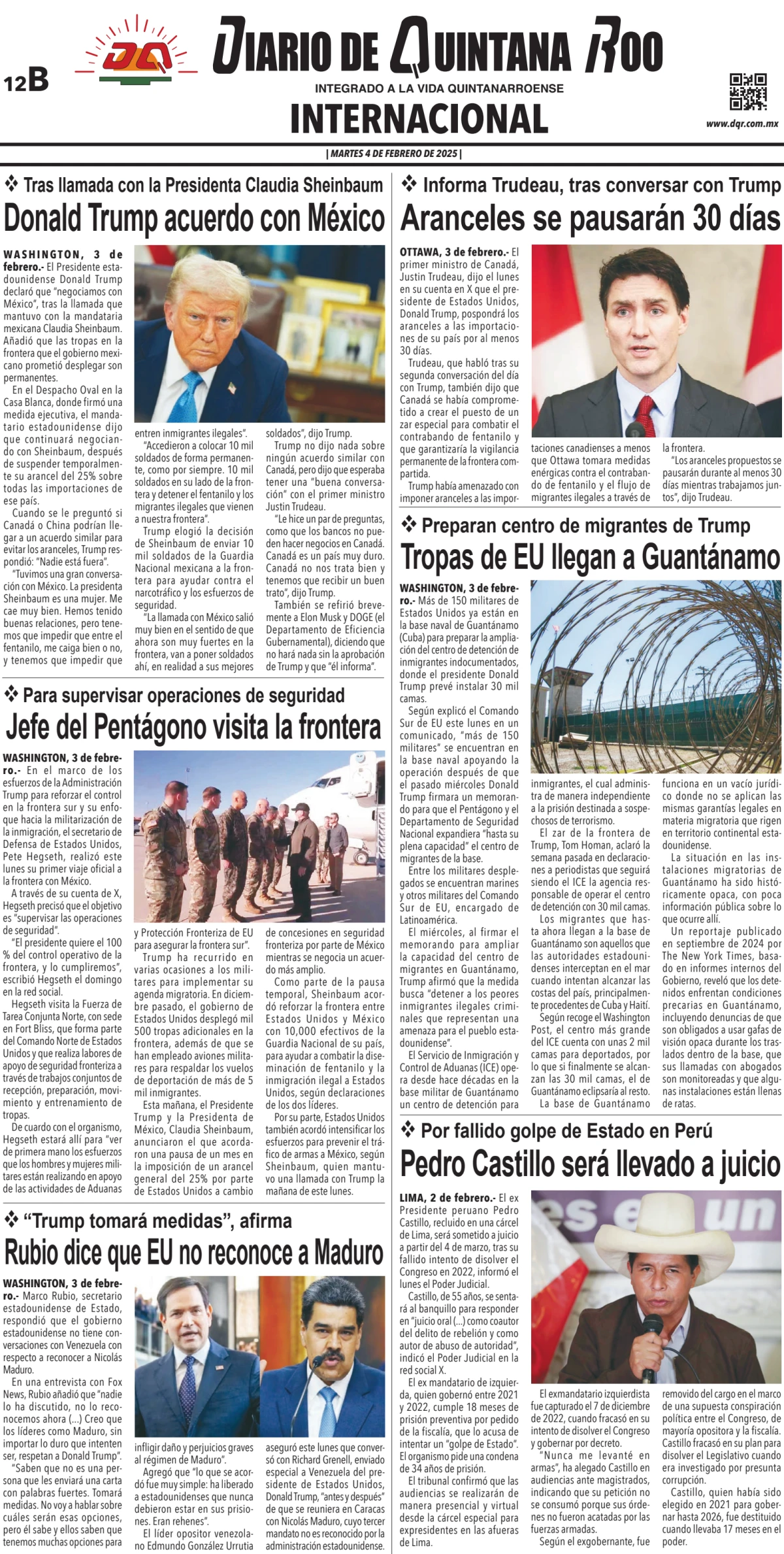 Portada de Diario de Quintana Roo (contra Portada)