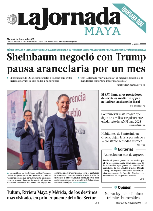 Portada de La Jornada Maya Quintana Roo