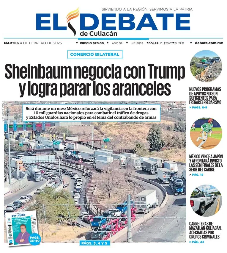 Portada de El Debate de Culiacán del martes, 4 de febrero de 2025