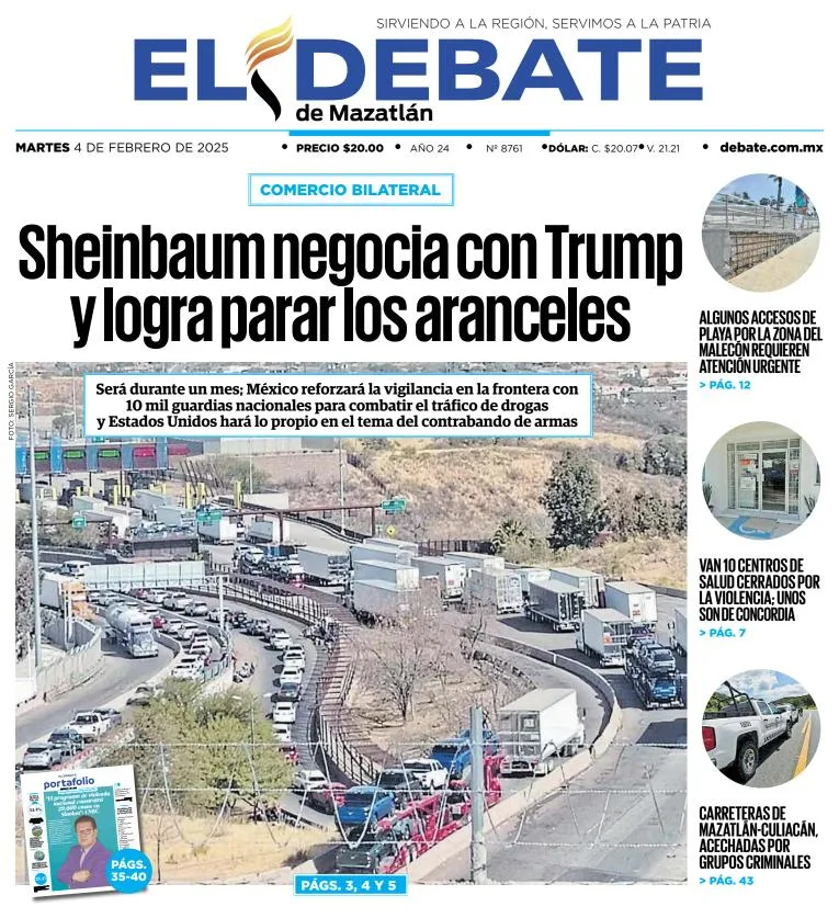 Portada de El Debate de Mazatlán del martes, 4 de febrero de 2025