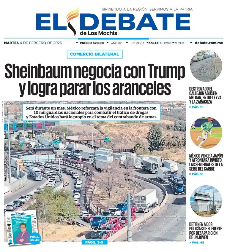 Portada de El Debate de los Mochis del martes, 4 de febrero de 2025