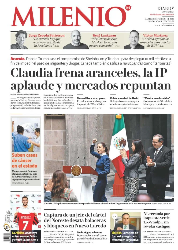 Portada de Milenio Monterrey del 2025-02-04