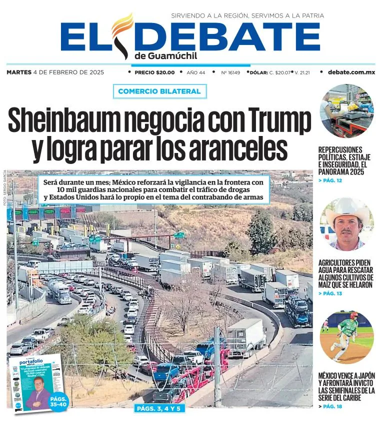 Portada de El Debate de Guamúchil del martes, 4 de febrero de 2025