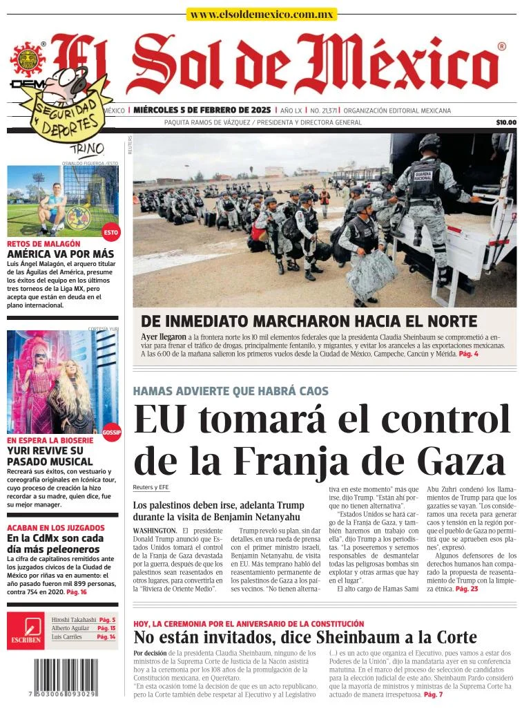 Portada de El Sol de México del miércoles, 5 de febrero de 2025