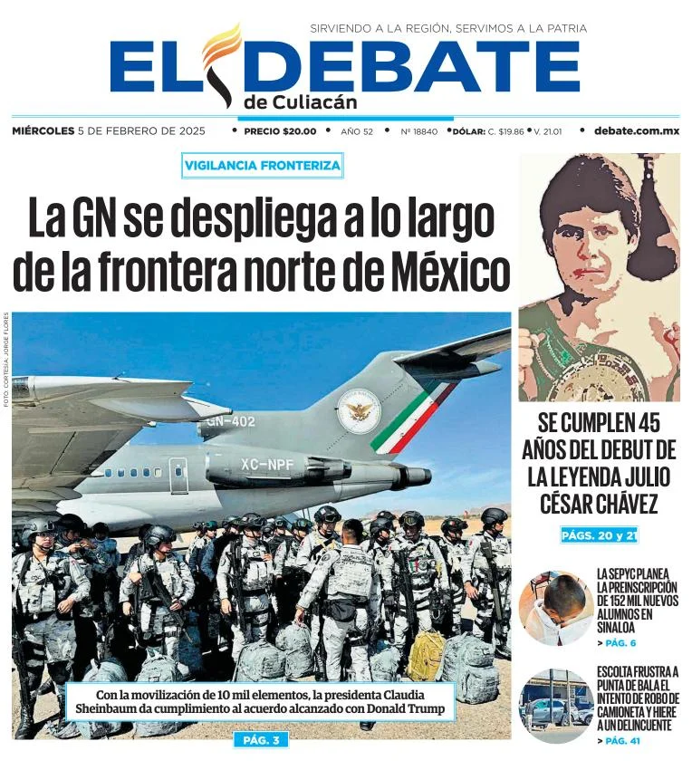 Portada de El Debate de Culiacán del miércoles, 5 de febrero de 2025