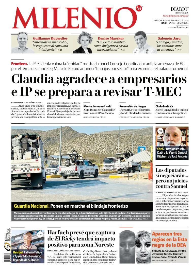 Portada de Milenio Monterrey del 2025-02-05