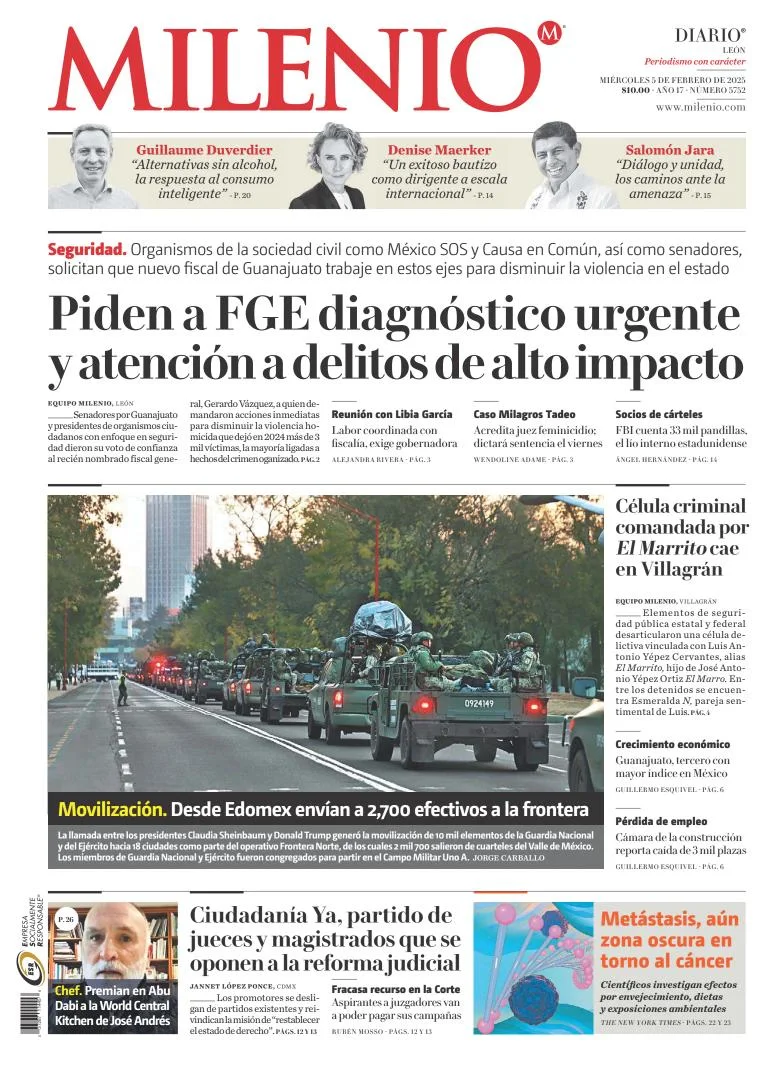 Portada de Milenio León del miércoles, 5 de febrero de 2025
