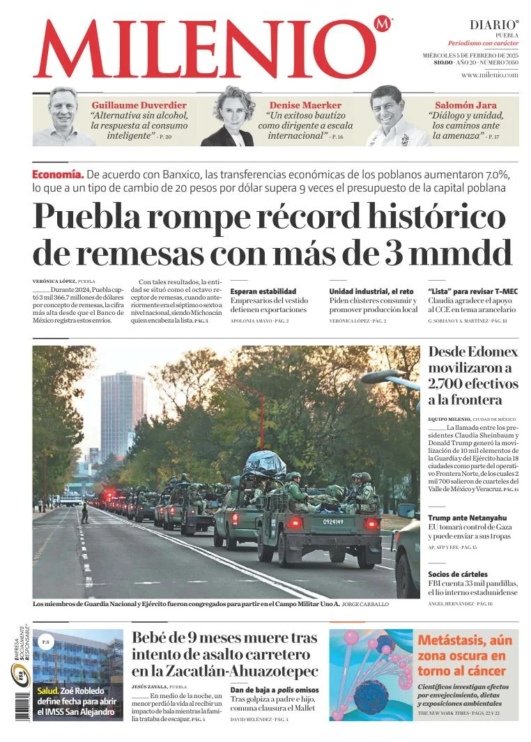 Portada de Milenio Puebla del miércoles, 5 de febrero de 2025