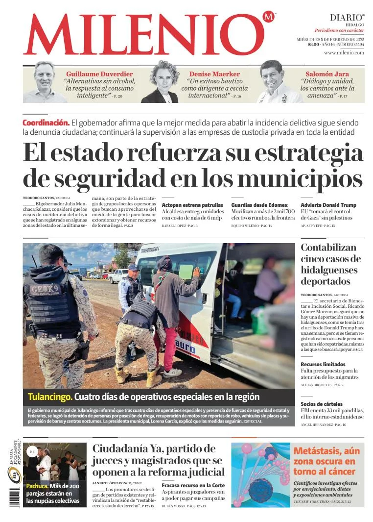 Portada de Milenio Hidalgo del miércoles, 5 de febrero de 2025