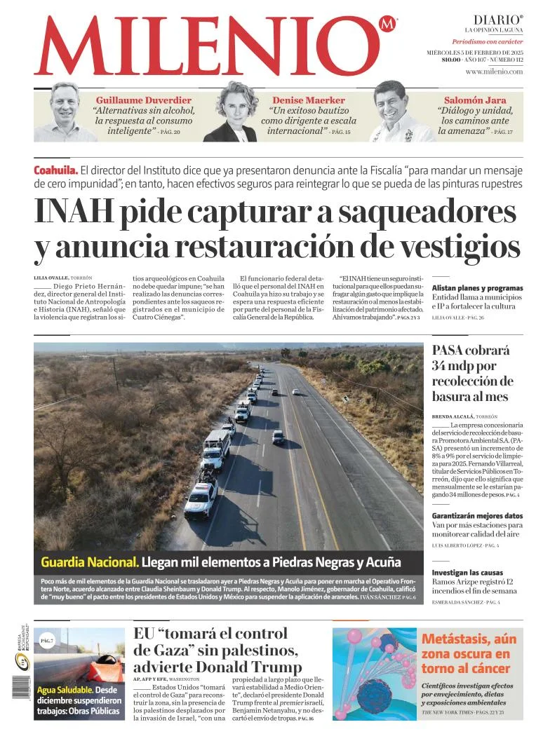 Portada de Milenio Laguna del miércoles, 5 de febrero de 2025