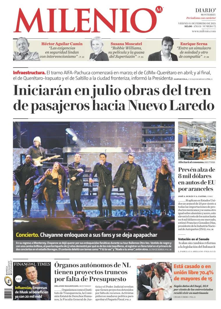 Portada de Milenio Monterrey del 2025-02-14