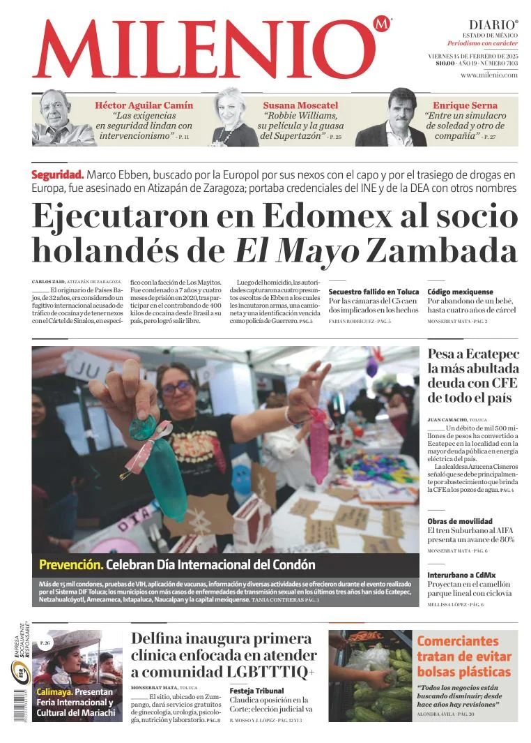 Portada de Milenio Edo de México del viernes, 14 de febrero de 2025