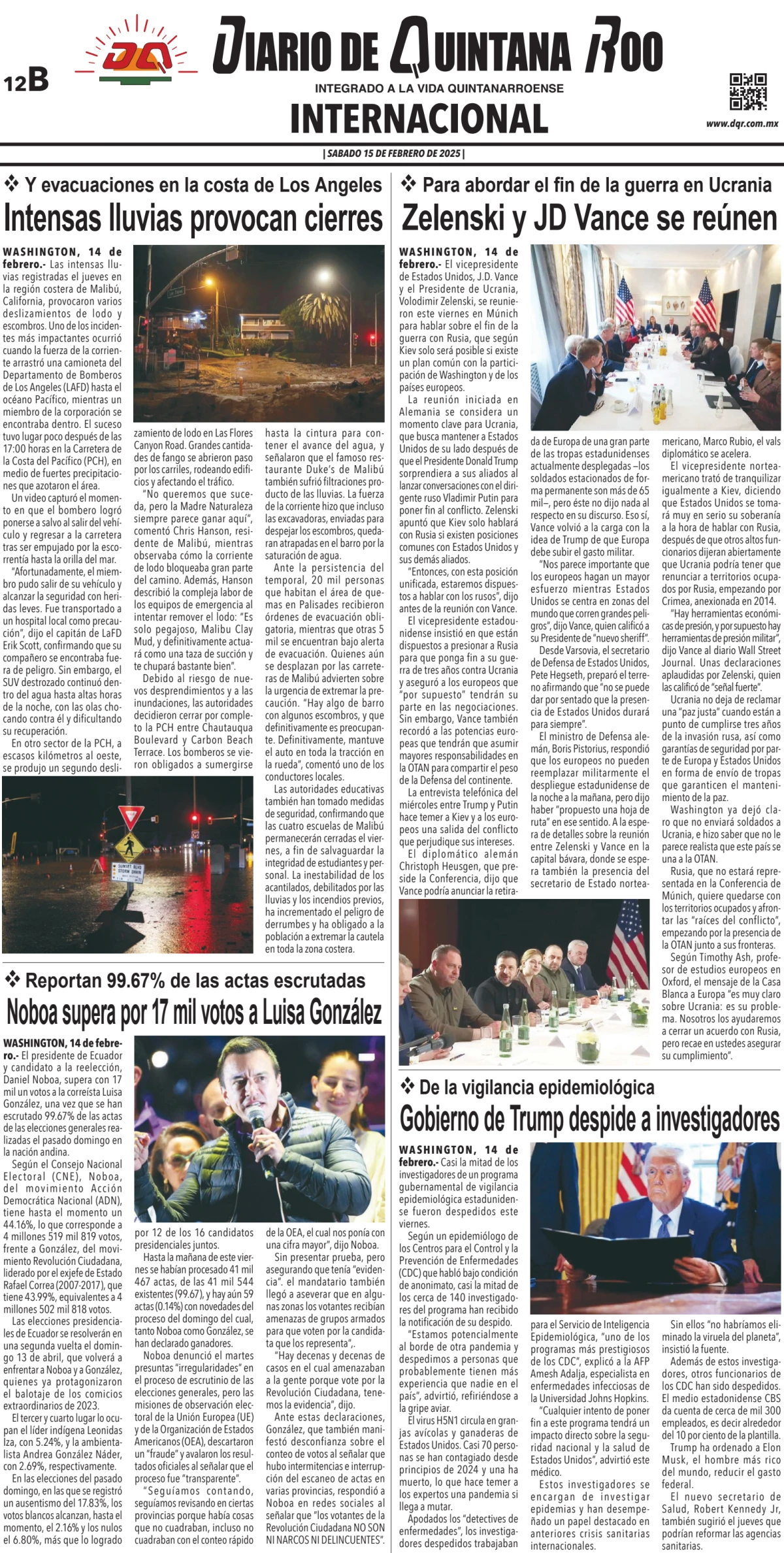 Portada de Diario de Quintana Roo (contra Portada)