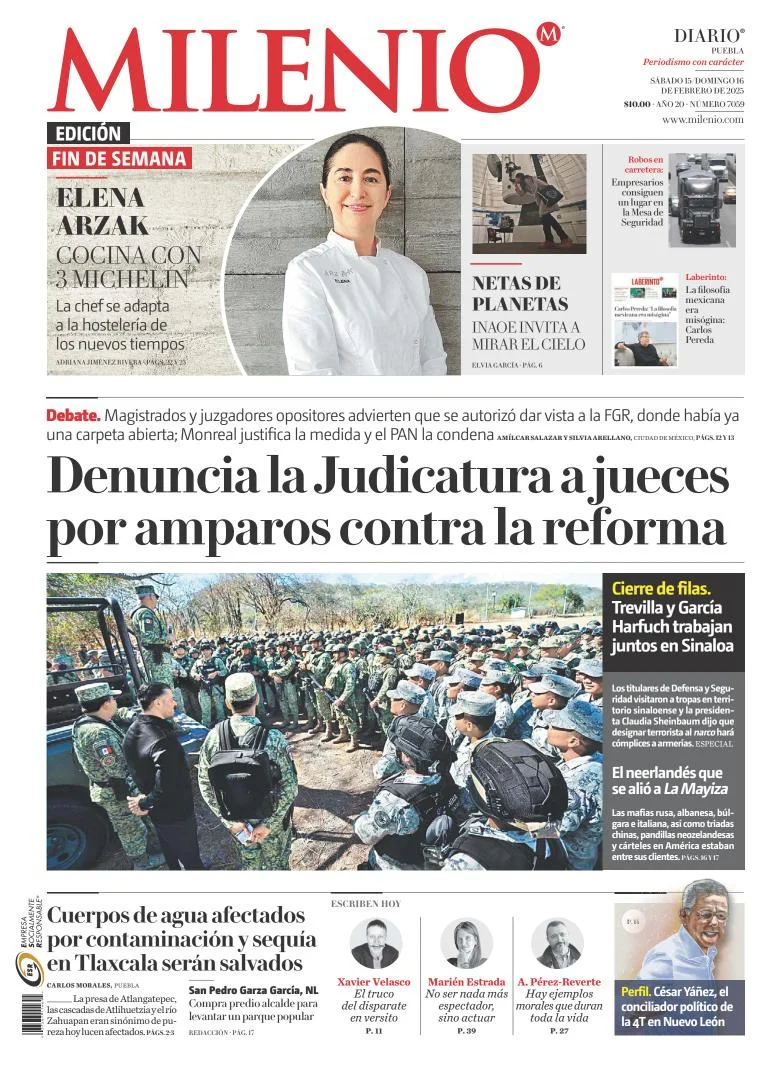 Portada de Milenio Puebla del sábado, 15 de febrero de 2025
