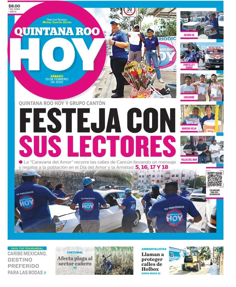 Portada de Quintana Roo Hoy del sábado, 15 de febrero de 2025