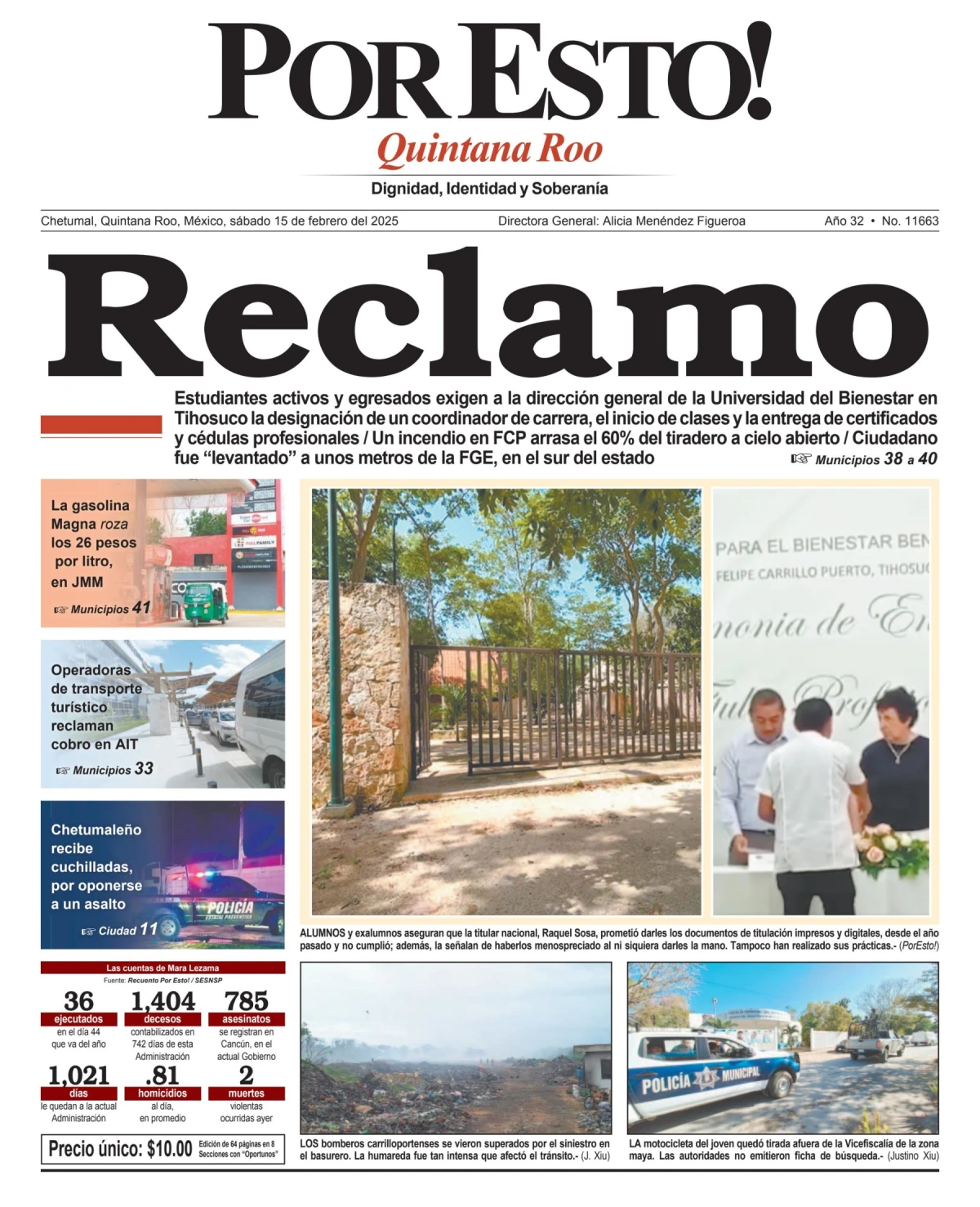 Portada de Por Esto (quintana Roo Chetumal) del sábado, 15 de febrero de 2025