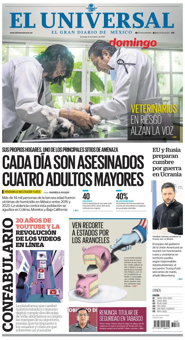 Portada de El Universal del domingo, 16 de febrero de 2025