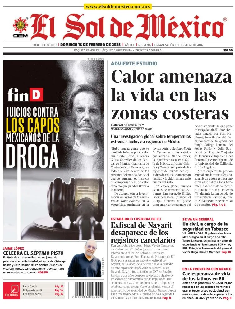 Portada de El Sol de México del domingo, 16 de febrero de 2025