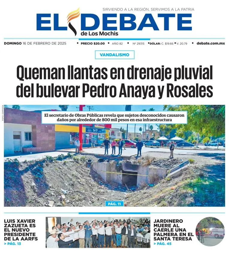 Portada de El Debate de los Mochis del domingo, 16 de febrero de 2025