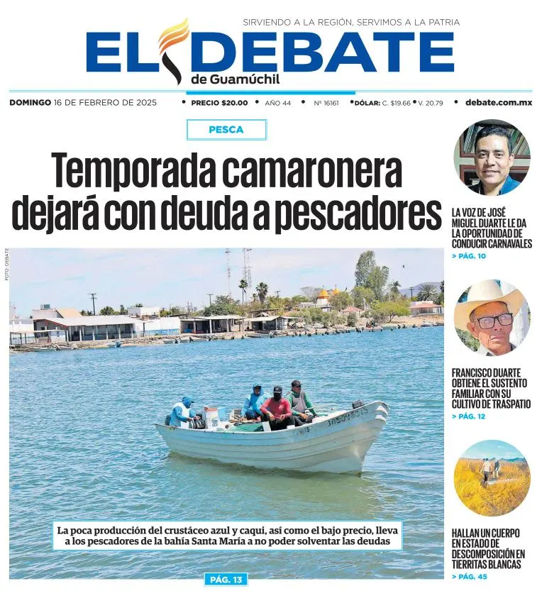 Portada de El Debate de Guamúchil del domingo, 16 de febrero de 2025