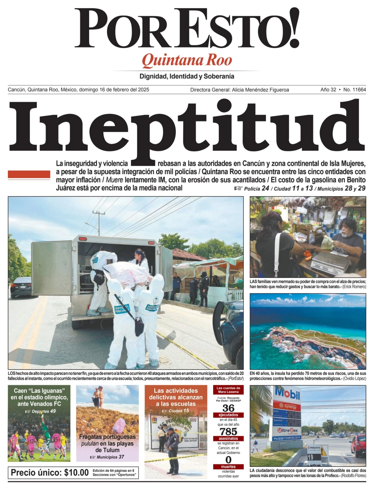 Portada de Por Esto (quintana Roo Cancun) del domingo, 16 de febrero de 2025
