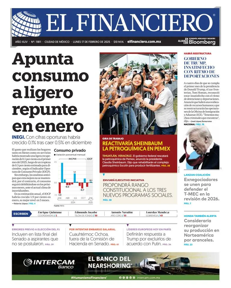Portada de El Financiero del lunes, 17 de febrero de 2025