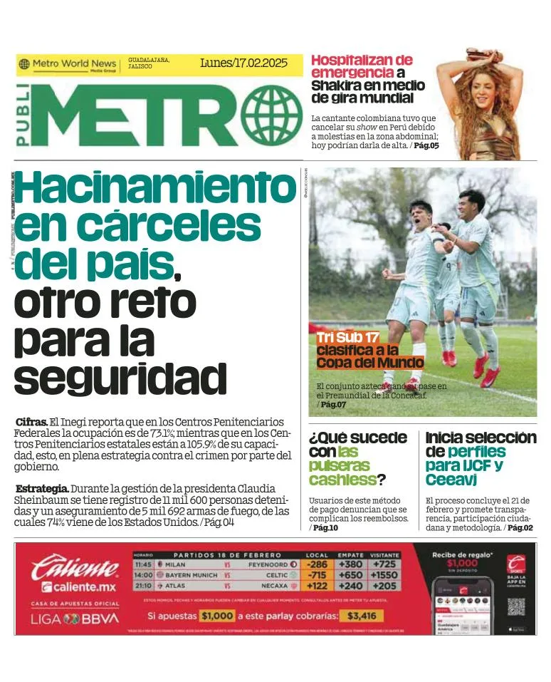 Portada de Publimetro Guadalajara del lunes, 17 de febrero de 2025
