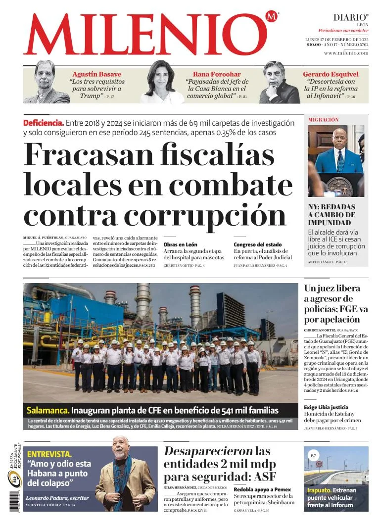 Portada de Milenio León del lunes, 17 de febrero de 2025