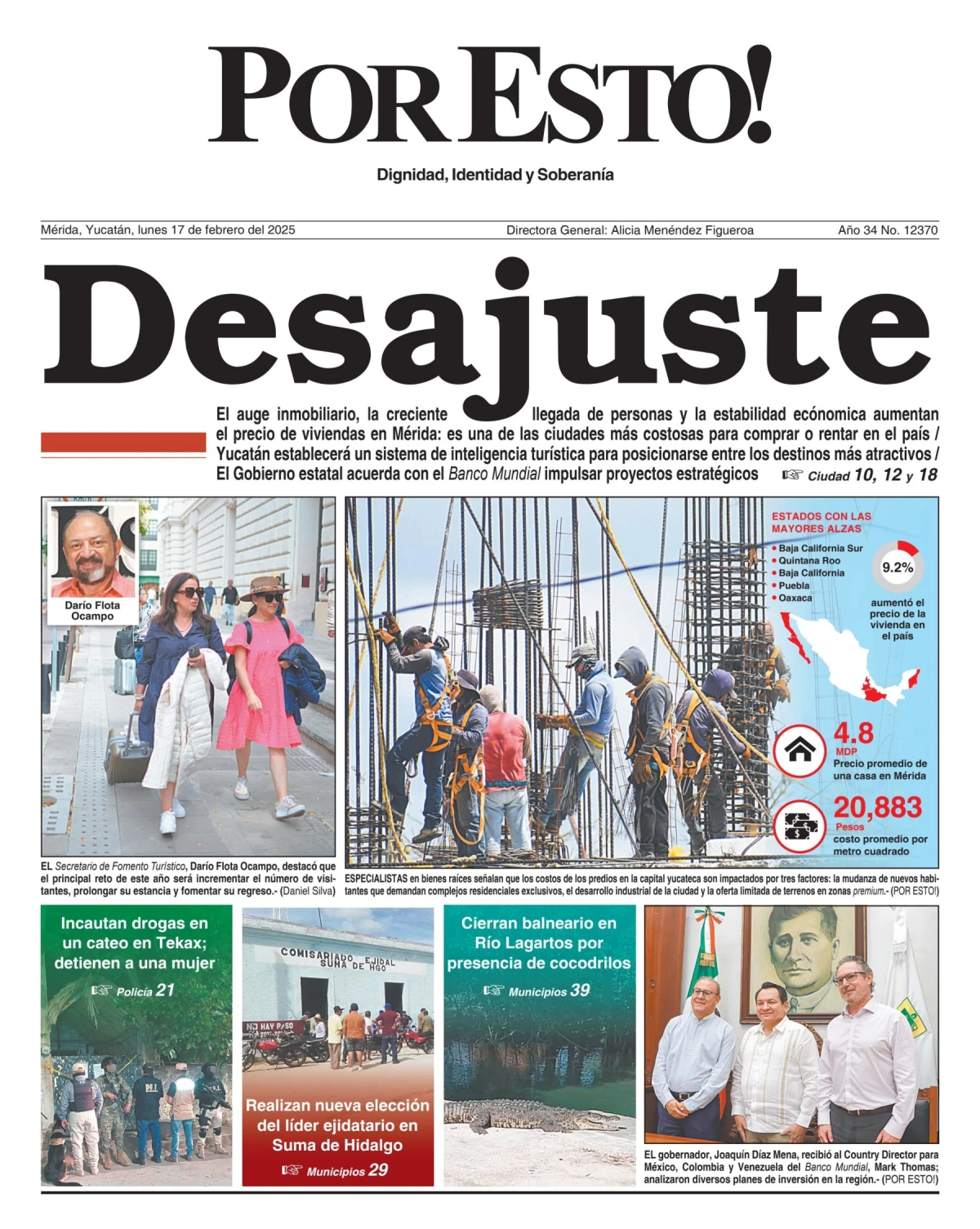 Portada de Por Esto (merida, Yucatan) del lunes, 17 de febrero de 2025