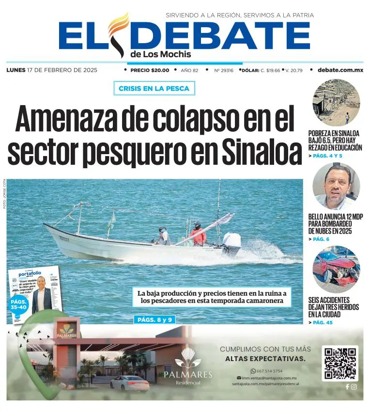 Portada de El Debate de los Mochis del lunes, 17 de febrero de 2025
