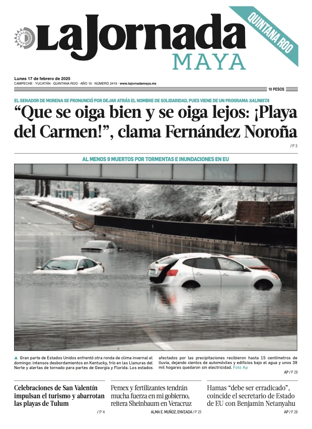 Portada de La Jornada Maya Quintana Roo del lunes, 17 de febrero de 2025