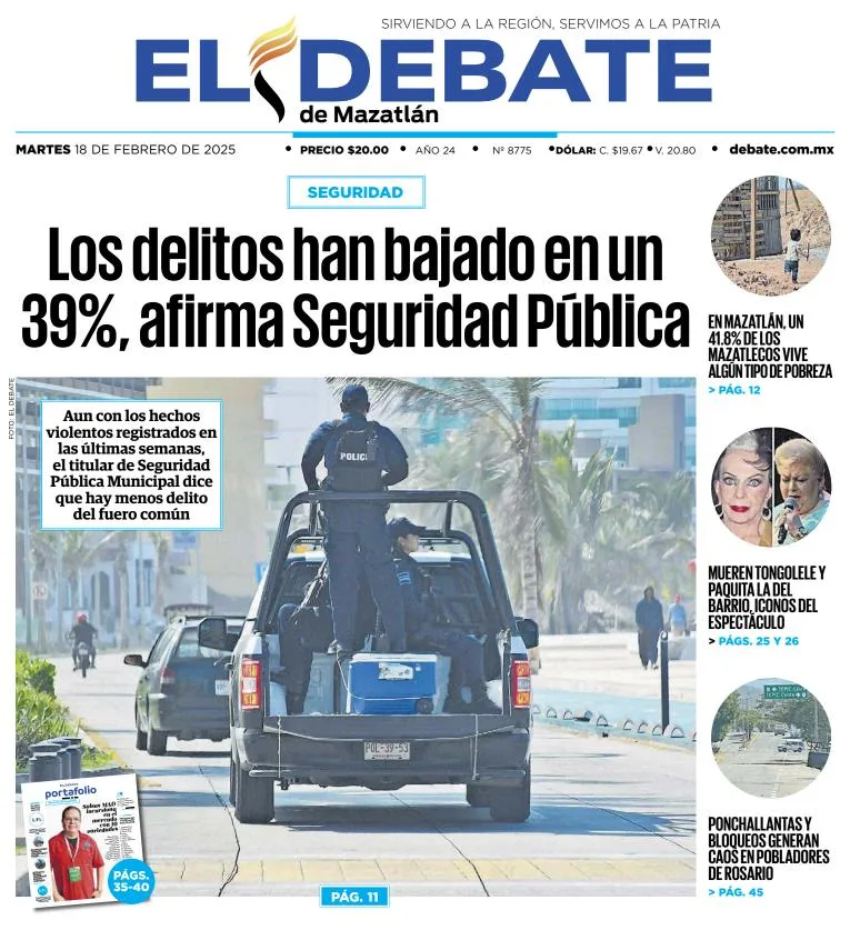Portada de El Debate de Mazatlán