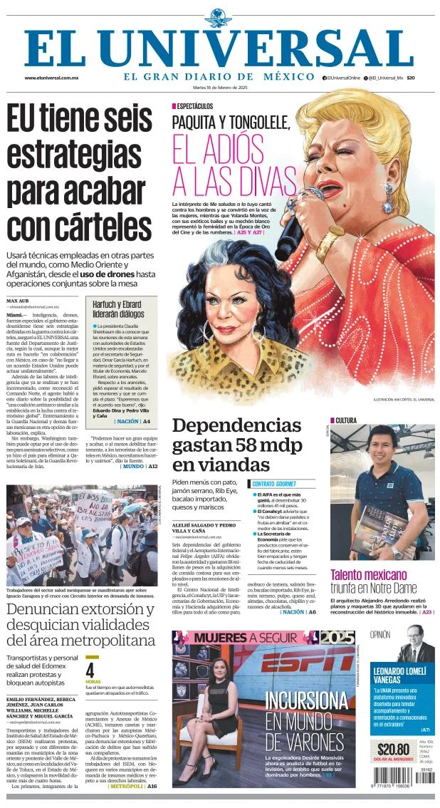 Portada de El Universal del martes, 18 de febrero de 2025