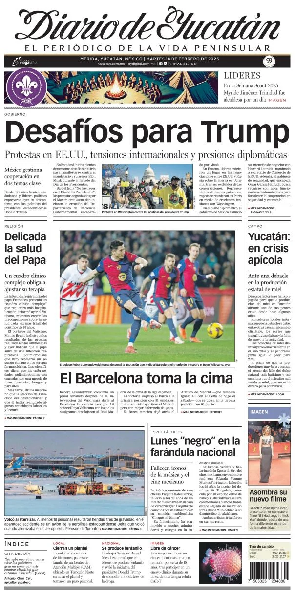 Portada de Diario de Yucatán del martes, 18 de febrero de 2025
